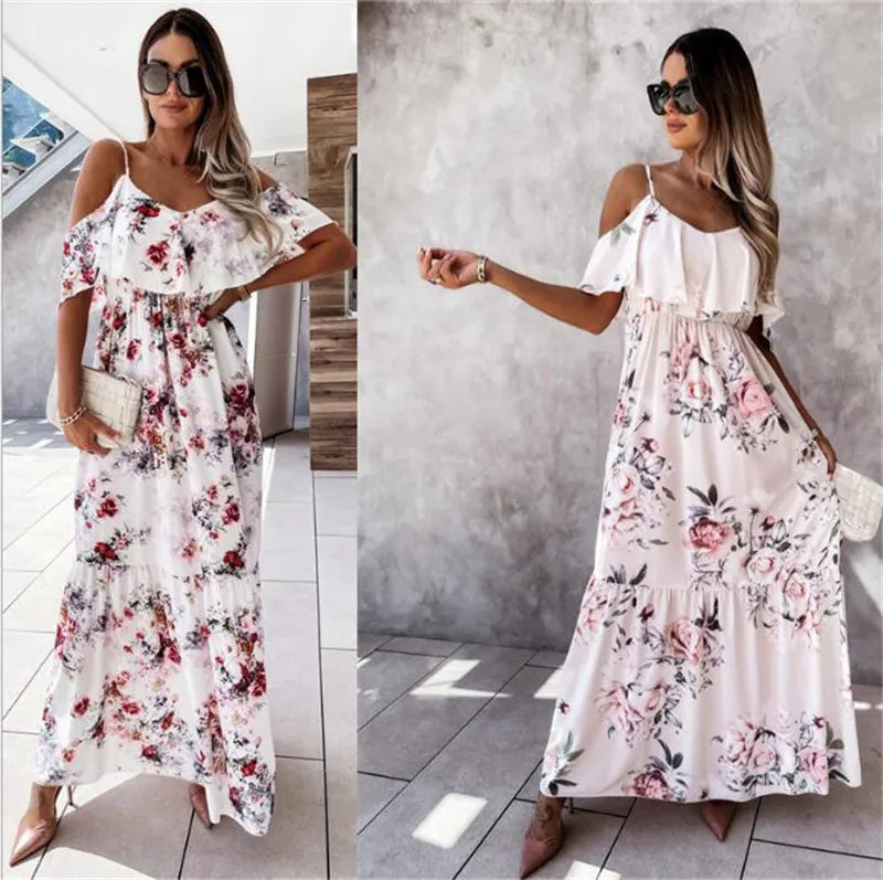 Summer Fashion Women Floral Dress Off Shoulder