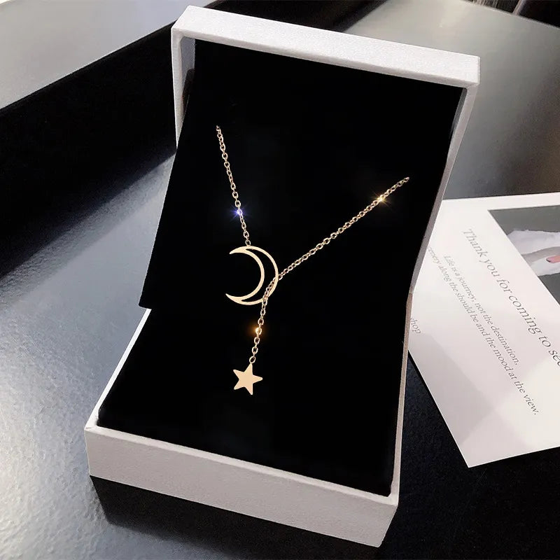 New Simple Moon Star Pendant Choker Necklace Simple Gold Color Alloy Charm Chain Collares Necklace For Women Party Jewelry - Ladyglow