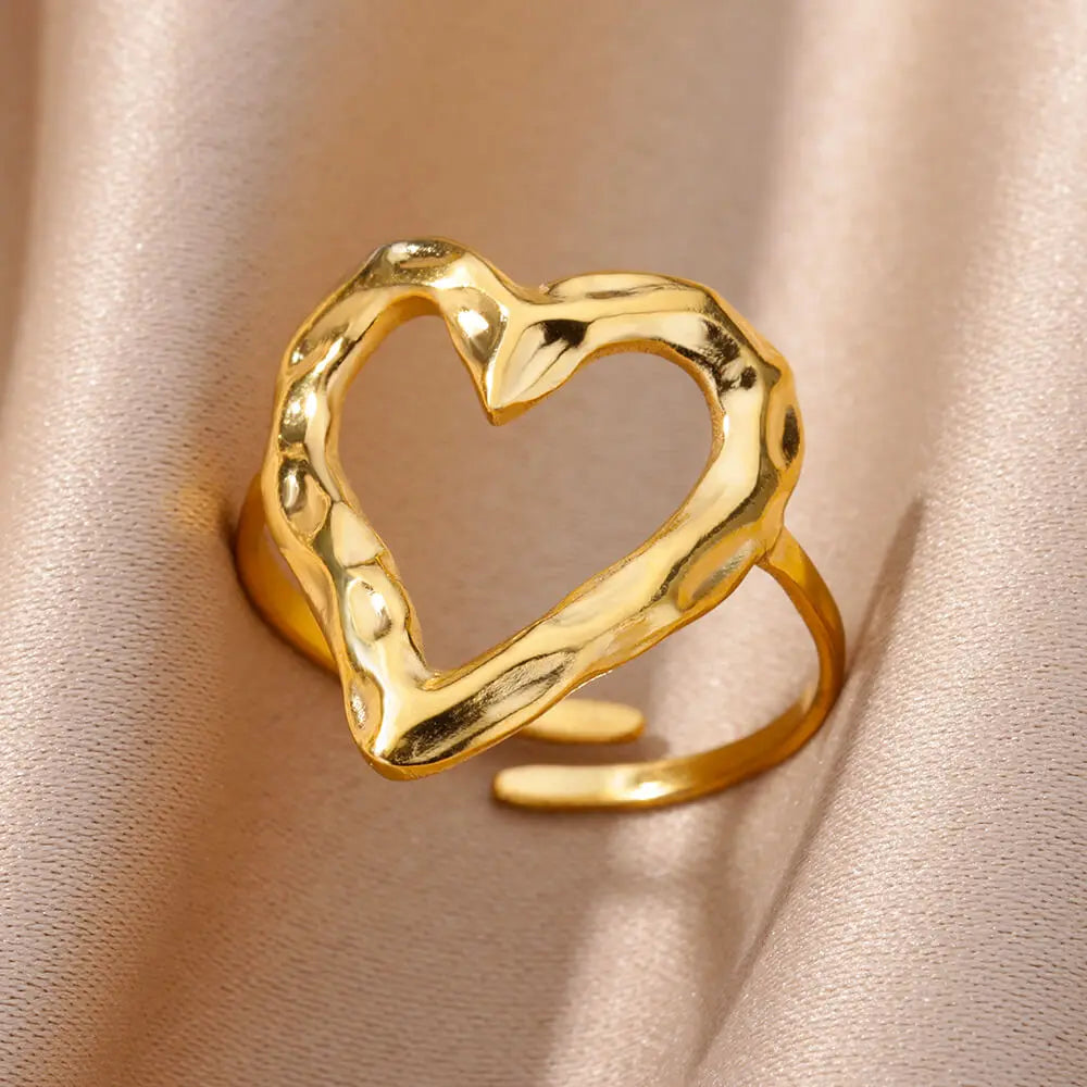 Stainless Steel Rings for Women Aesthetic Heart Gold Color Wedding Ring - Ladyglow