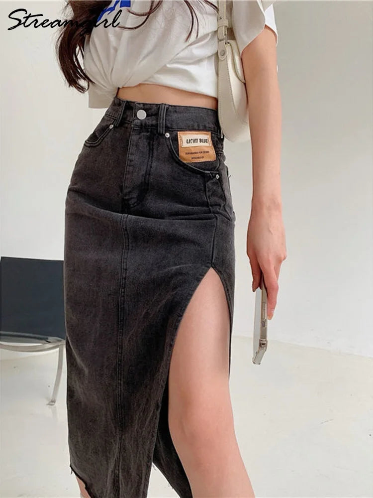 Maxi Jeans Skirt Side Split - Ladyglow