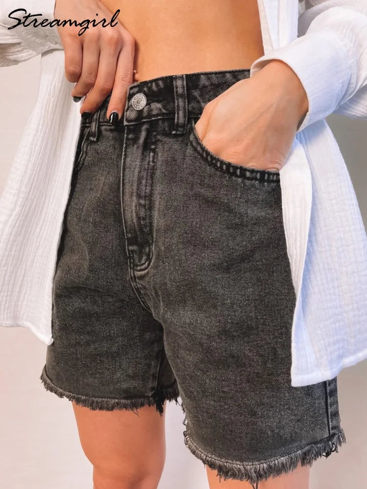 High Waist Casual Denim Shorts - Ladyglow