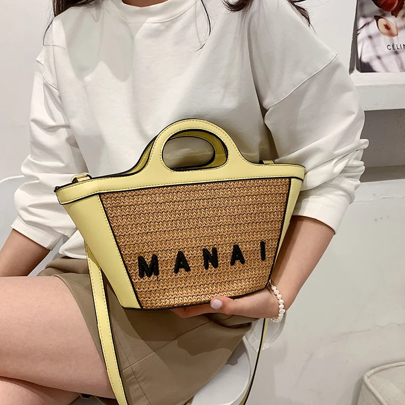 Fashion Women Crossbody Bags Designer Female Large Capacity Letter Shoulder Bag High Quality Straw Woven Beach Handbag