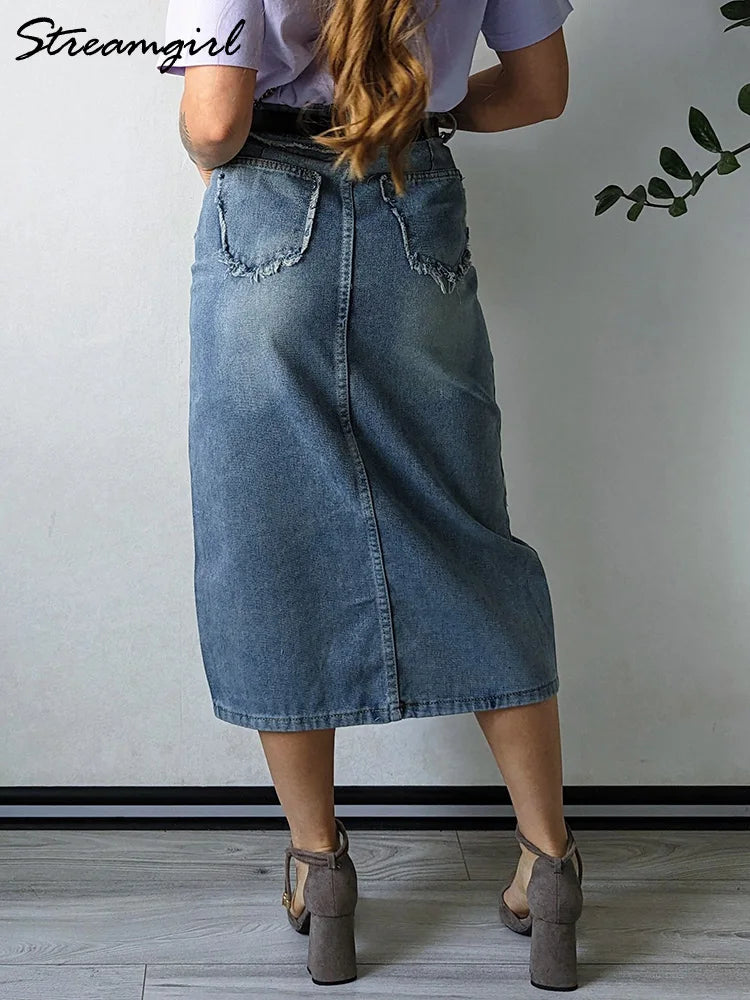 Irregular Split Denim Skirt - Ladyglow