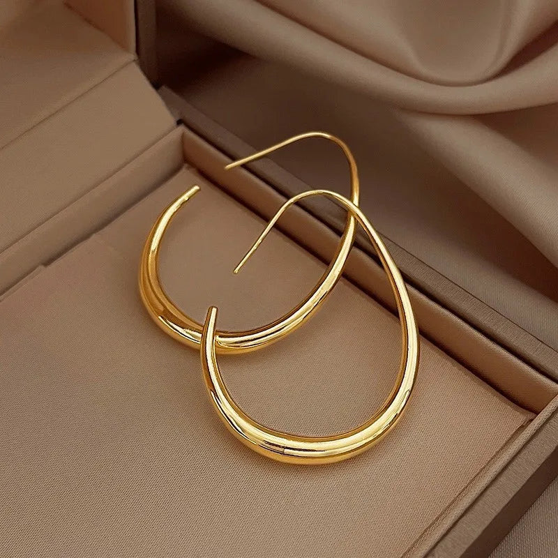 Hot Sale 925 Silver Needle Geometric Oval Hoop Earrings For Women Simple Desgin Earrings Party Wedding Jewelry eh2008 - Ladyglow