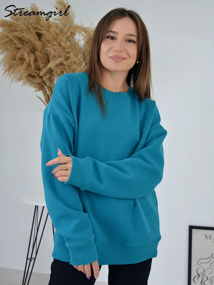 O Neck Oversize Cotton Sweatshirt - Ladyglow