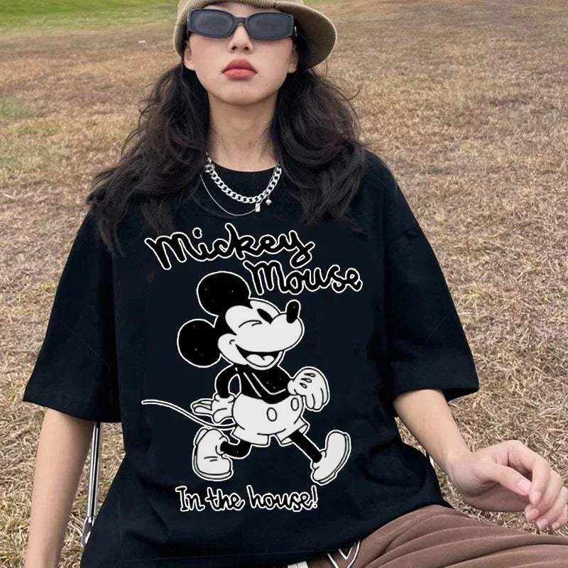 Kawaii Mickey Mouse Summer T-shirt  Ladies Casual O-Neck Top