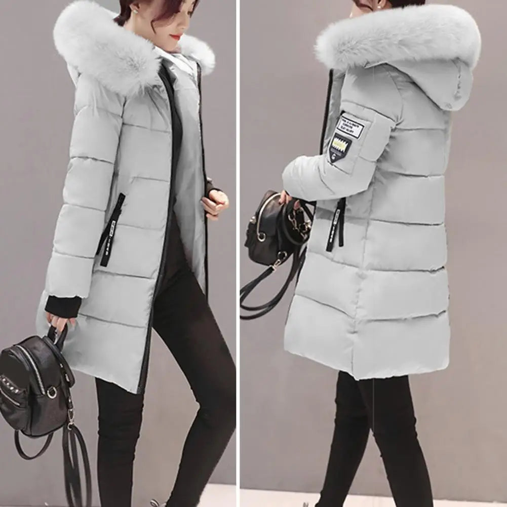 Women Winter Cotton Coat Hooded Mid Length Outerwear Windproof Warm Long Sleeve Jacket