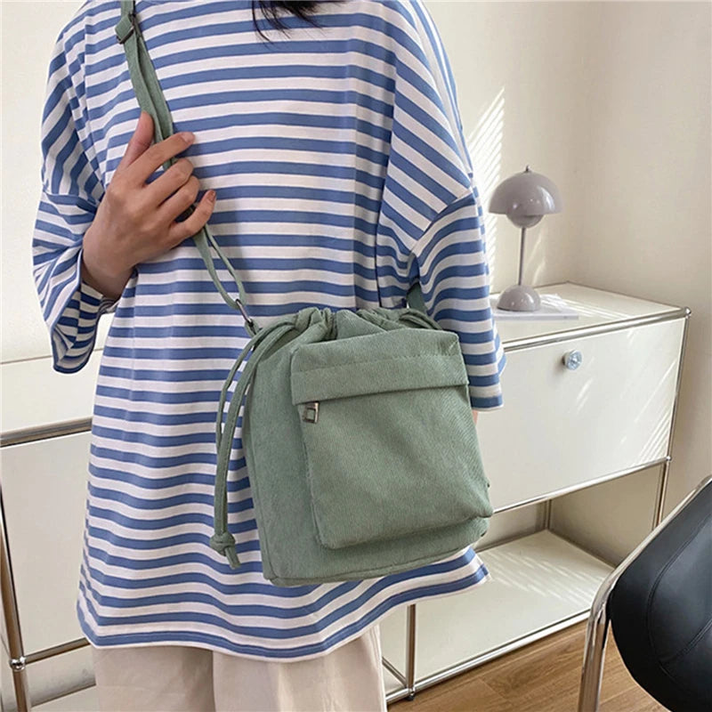 Korean Style Drawstring Bucket Bag - Ladyglow