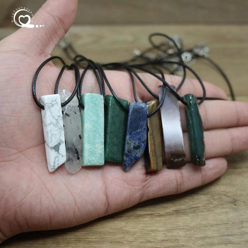 Healing Reiki Raw Stone Slice Point Pendants Necklace,Natural Gmes Rose Quartzs Citrines Tiger eye Agates Women Jewelry,QC3013 - Ladyglow