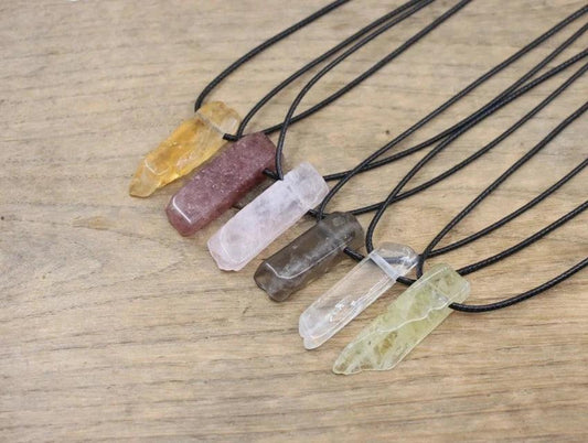 Healing Reiki Raw Stone Slice Point Pendants Necklace,Natural Gmes Rose Quartzs Citrines Tiger eye Agates Women Jewelry,QC3013 - Ladyglow