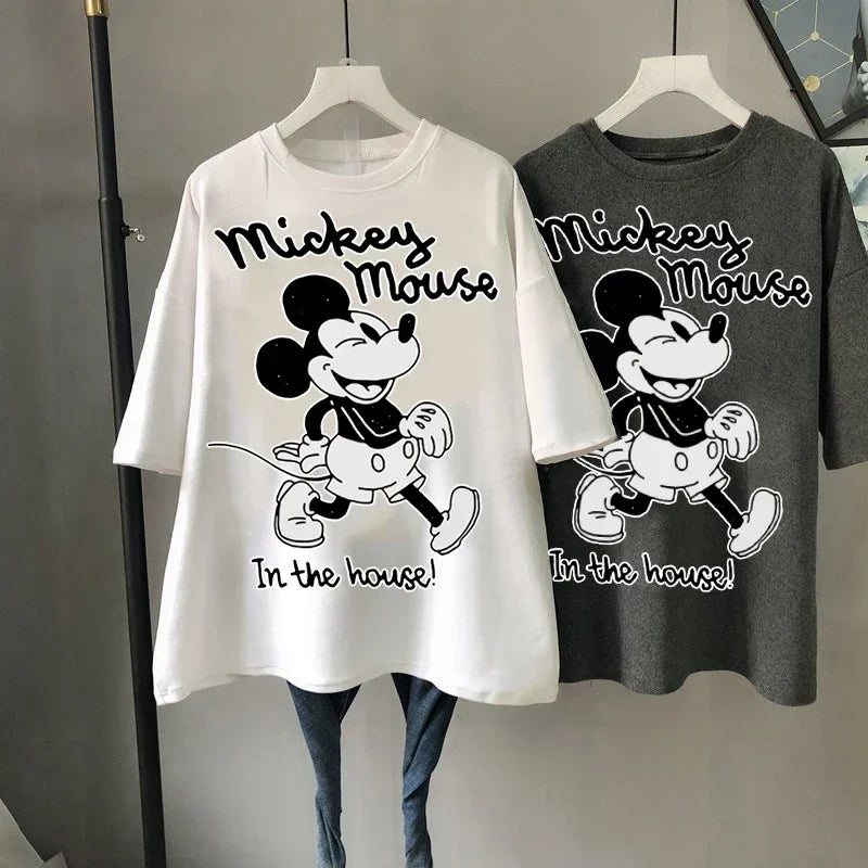 Kawaii Mickey Mouse Summer T-shirt  Ladies Casual O-Neck Top