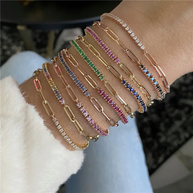 Paper Clip Chain Tennis Bracelet Women Asymmetric Kpop Hand Bracelets Zircon Y2k Accessories Luxury Designer Jewelry Gift KCH076 - Ladyglow