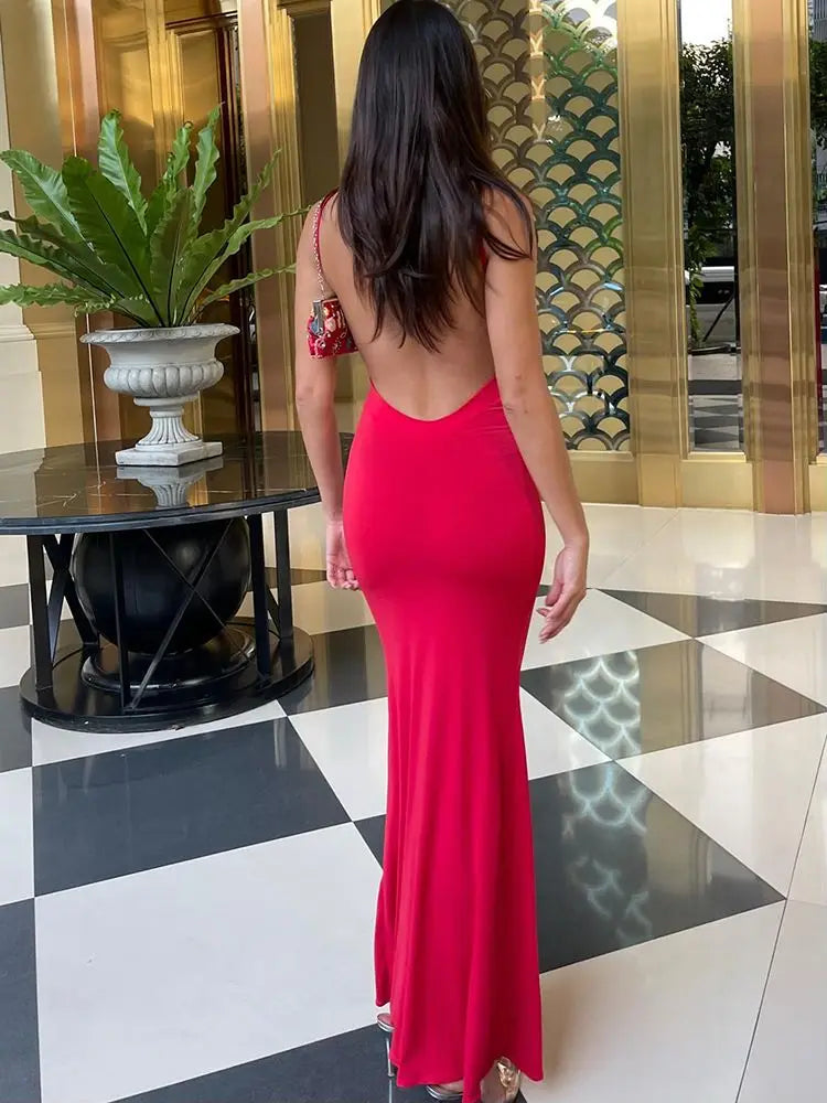 Cryptographic Draped Sexy Backless Sleeveless Slip Maxi Dress for Women Elegant Summer Sundresses Holiday Beach Vestido Clothes