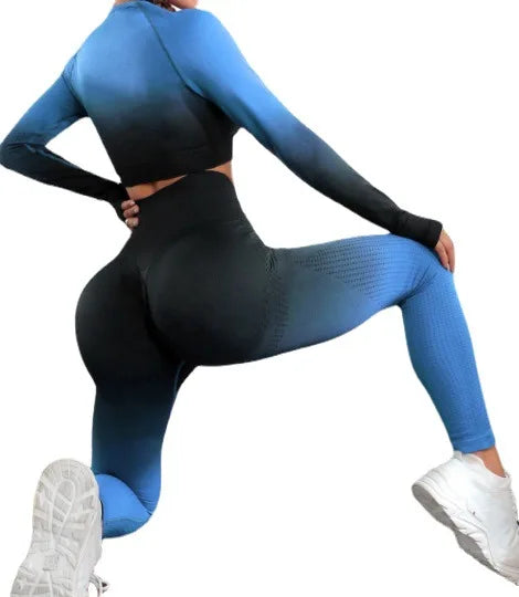 Women Yoga 2 Pieces Workout Outfits Seamless High Waist Leggings Sports Crop Top Running Sets