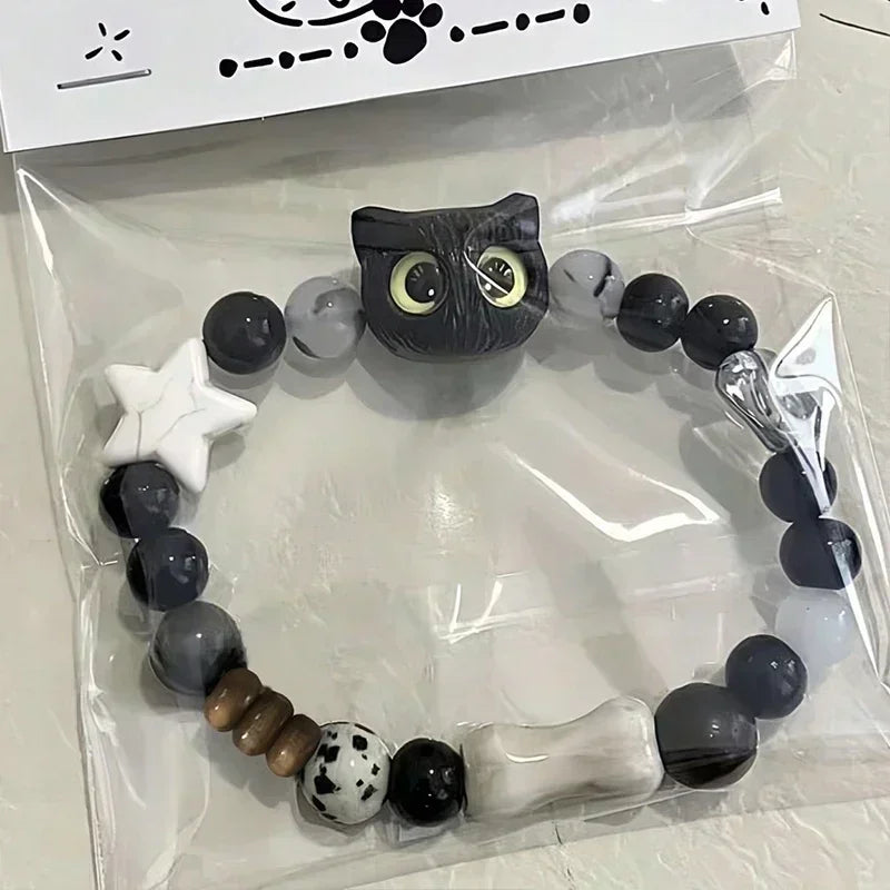 Cute Natural Stone Black Cat Bracelet for Women Men Fashion Cartoon Animal Beaded Bracelets Handmade Fashion Girl Jewelry Gifts - Ladyglow