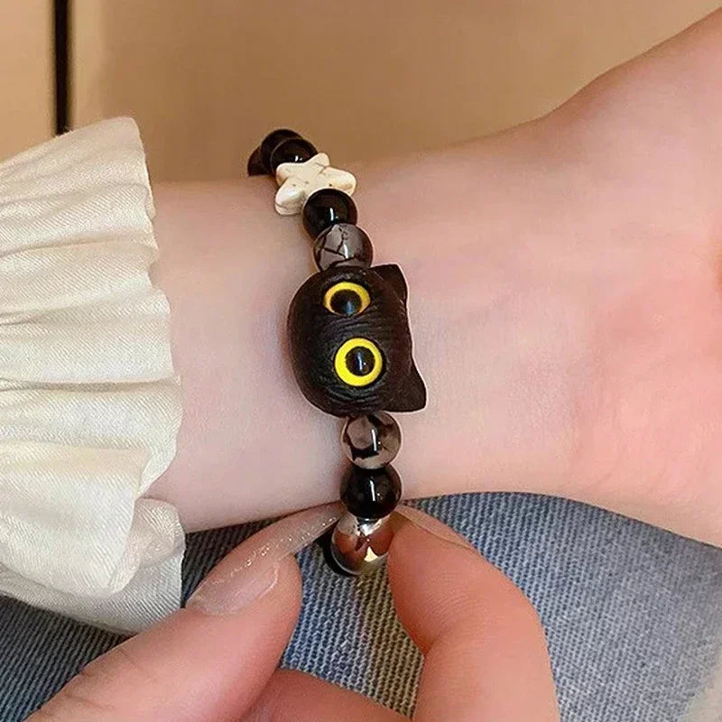 Cute Natural Stone Black Cat Bracelet for Women Men Fashion Cartoon Animal Beaded Bracelets Handmade Fashion Girl Jewelry Gifts - Ladyglow