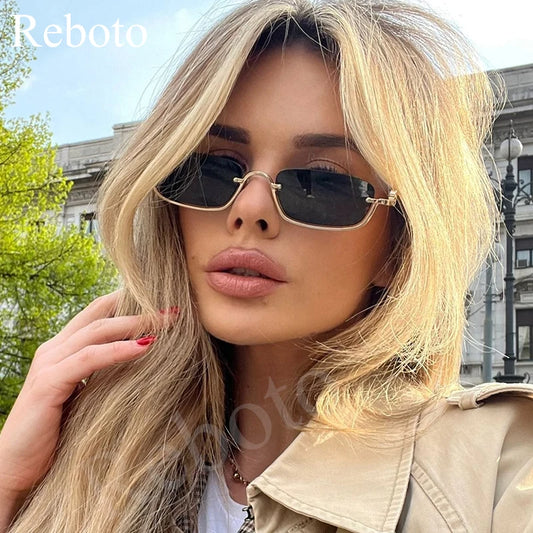 Fashion Small Square Women's Sunglasses Luxury Brand Metal Half Frame Sunglasses Woman Vintage Black Pink Shades