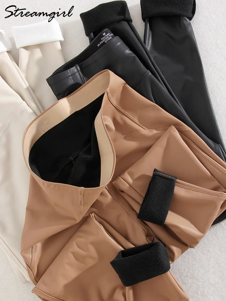 Winter Thin Fleece Leather Leggings - Ladyglow