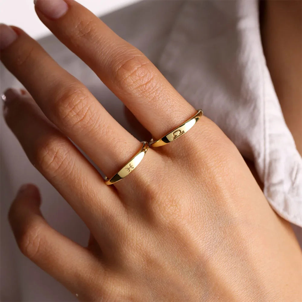 Tiny Zodiac Sign Ring For Women Stainless Steel Gold Color Constellation Gemini Ring Birthday Christmas Jewelry Bijoux Femme - Ladyglow