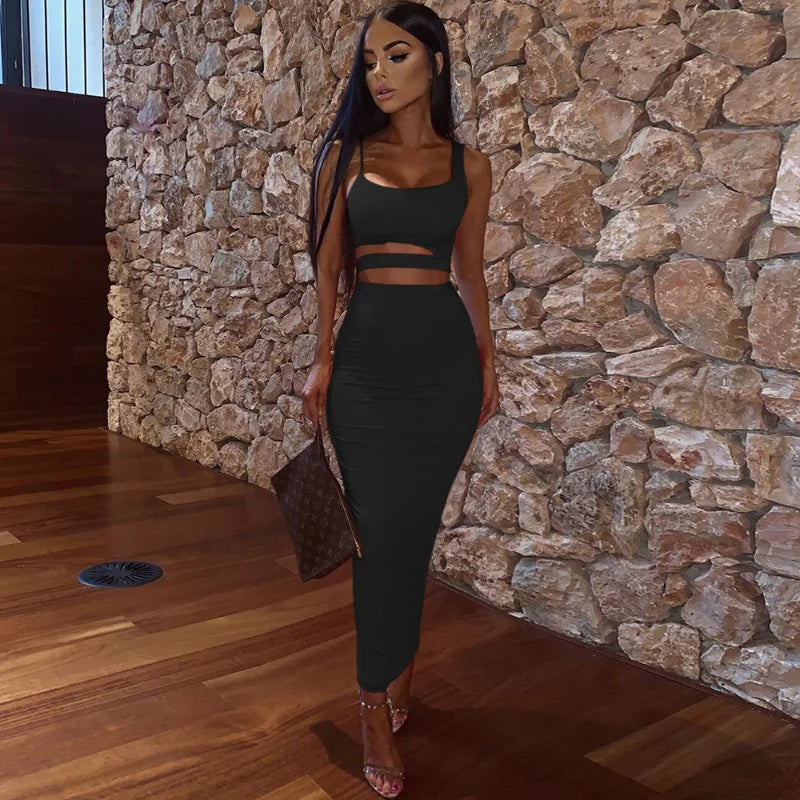 Two Piece Skirt Set Women’s Suit Clothes Summer  Trend Sexy Outfit Cropped Top and Split Skirt Chic Elegant Clothing