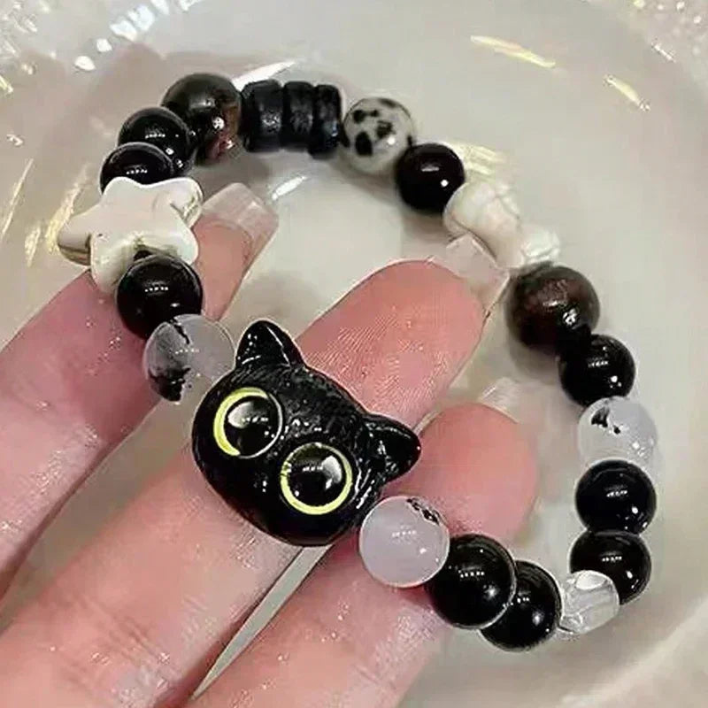 Cute Natural Stone Black Cat Bracelet for Women Men Fashion Cartoon Animal Beaded Bracelets Handmade Fashion Girl Jewelry Gifts - Ladyglow