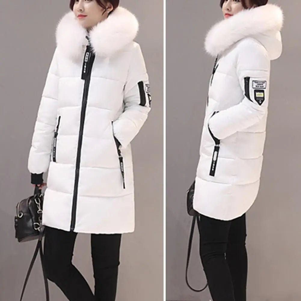 Women Winter Cotton Coat Hooded Mid Length Outerwear Windproof Warm Long Sleeve Jacket