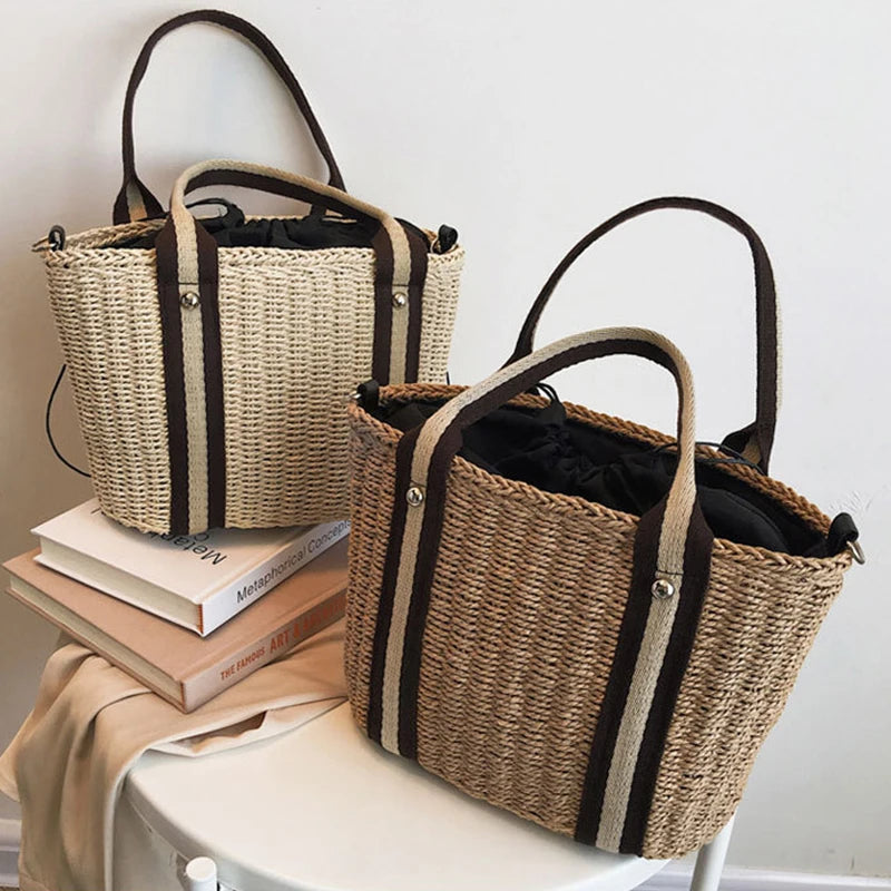 Handmade Woven Women Bags Straw Beach Bag Rattan  Handbags Totes Bohemia Ladies Basket Crossbody