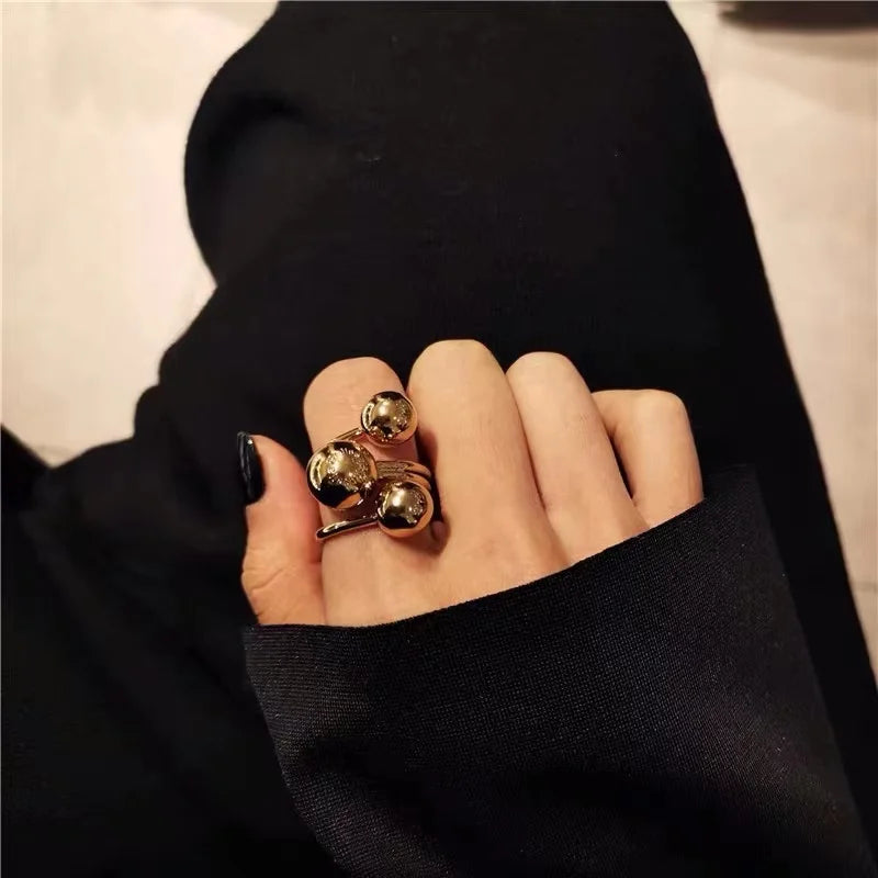 Metal Ball Rings For Women Copper Adjustable Ring Punk Fashion New Styles Trendy Jewelry