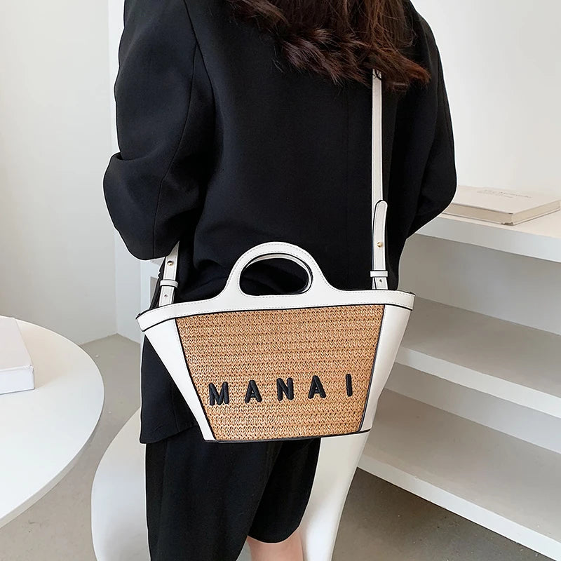 Fashion Women Crossbody Bags Designer Female Large Capacity Letter Shoulder Bag High Quality Straw Woven Beach Handbag