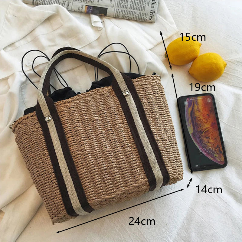 Handmade Woven Women Bags Straw Beach Bag Rattan  Handbags Totes Bohemia Ladies Basket Crossbody