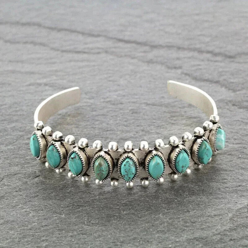 Vintage Turquoises Jewelry Imitation Natural Stone Bracelets Elegant Open Adjustable Cuff Bangles for Women Men Party Jewelry