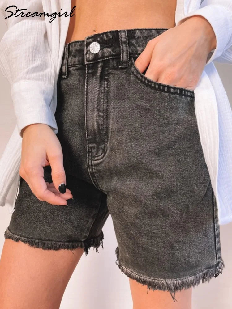 High Waist Casual Denim Shorts - Ladyglow