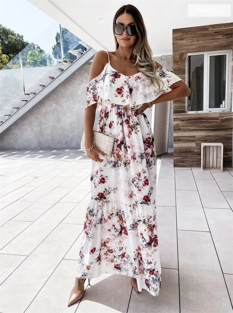 Summer Fashion Women Floral Dress Off Shoulder