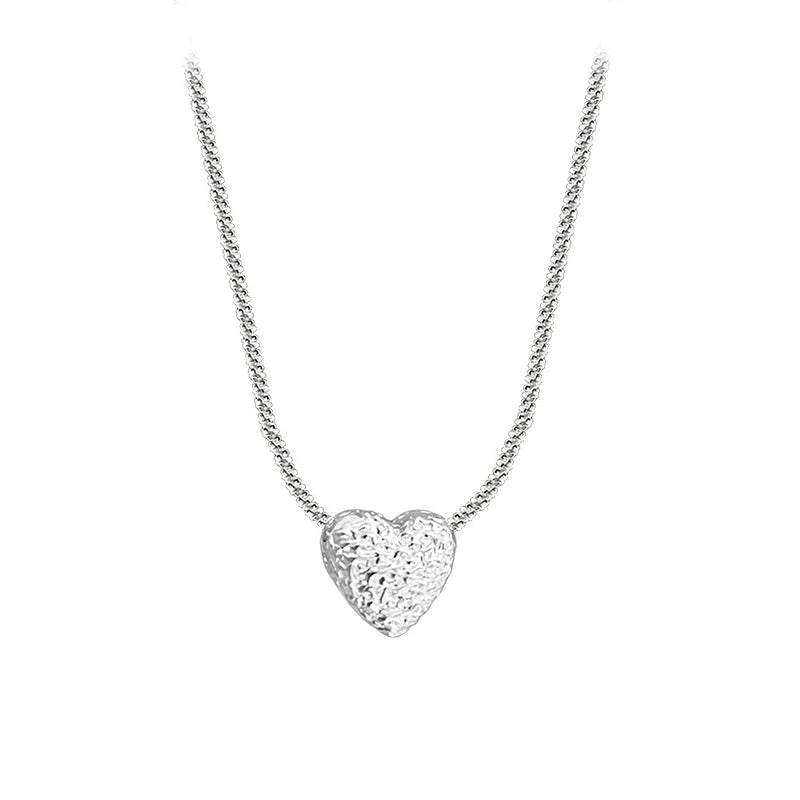 New 925 Sterling Silver Girls Hammer pattern Love Necklace Simple Heart shaped Pendant Women's Gift Boutique Jewelry NK153 - Ladyglow