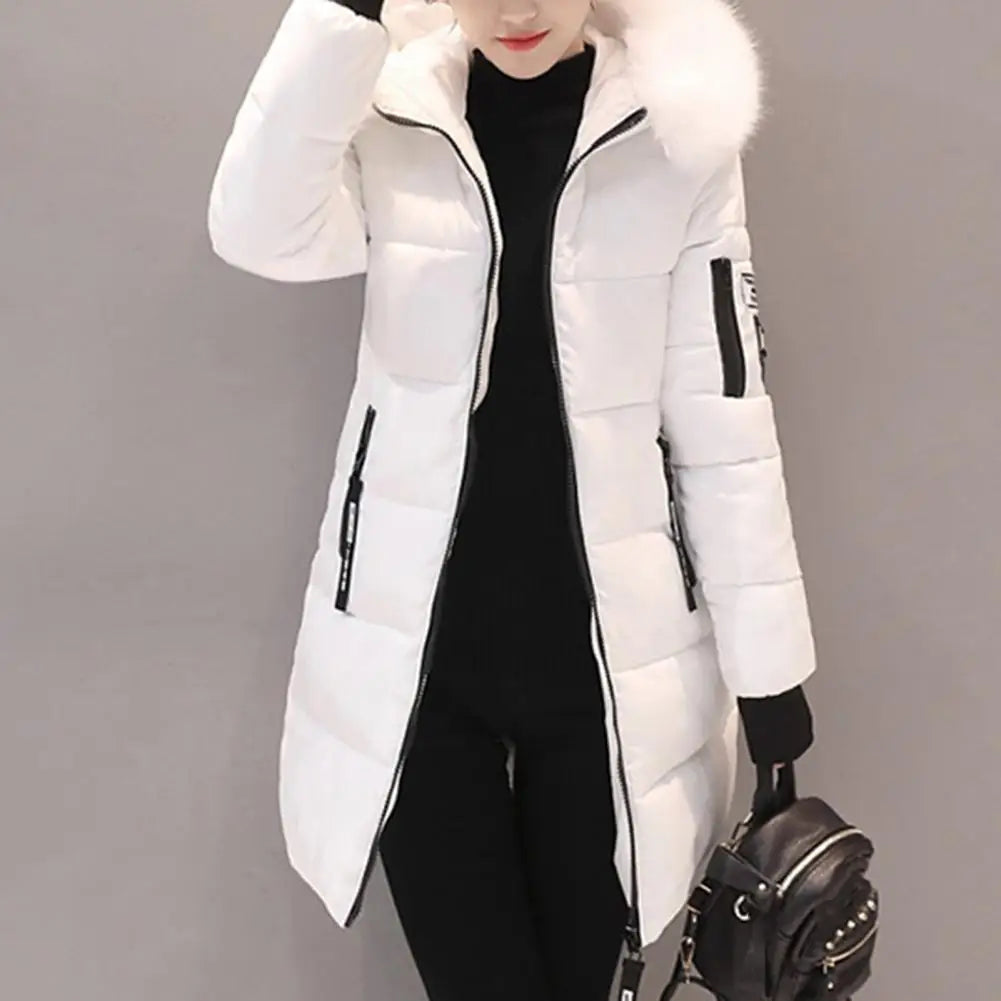 Women Winter Cotton Coat Hooded Mid Length Outerwear Windproof Warm Long Sleeve Jacket