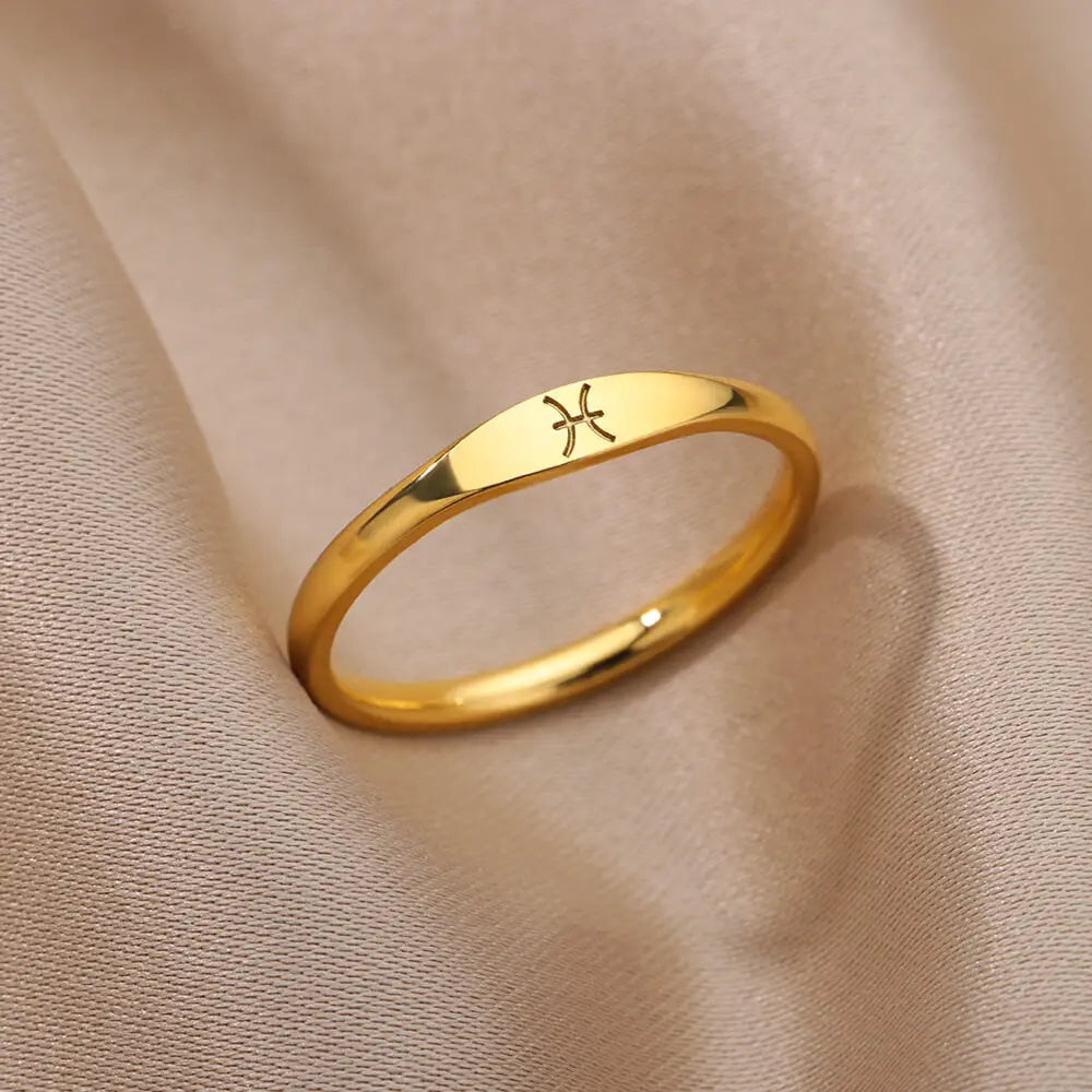 Tiny Zodiac Sign Ring For Women Stainless Steel Gold Color Constellation Gemini Ring Birthday Christmas Jewelry Bijoux Femme - Ladyglow