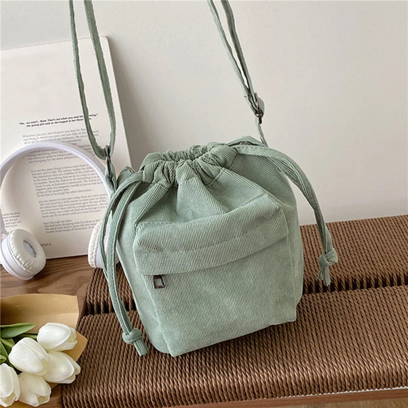 Korean Style Drawstring Bucket Bag - Ladyglow