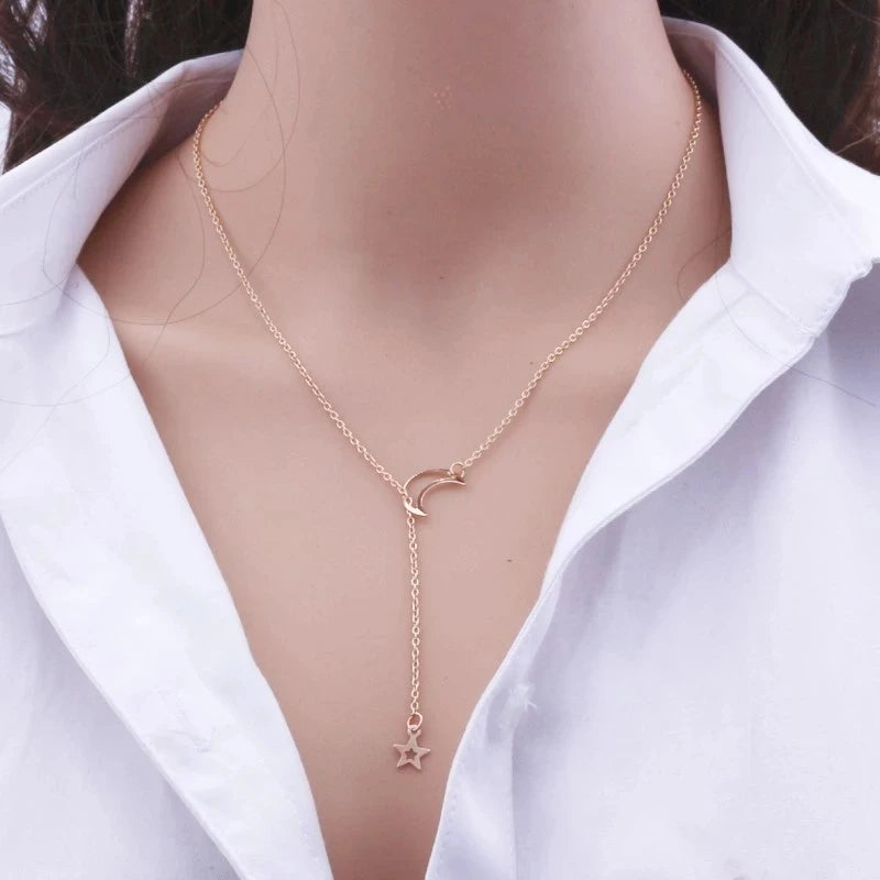 New Simple Moon Star Pendant Choker Necklace Simple Gold Color Alloy Charm Chain Collares Necklace For Women Party Jewelry - Ladyglow