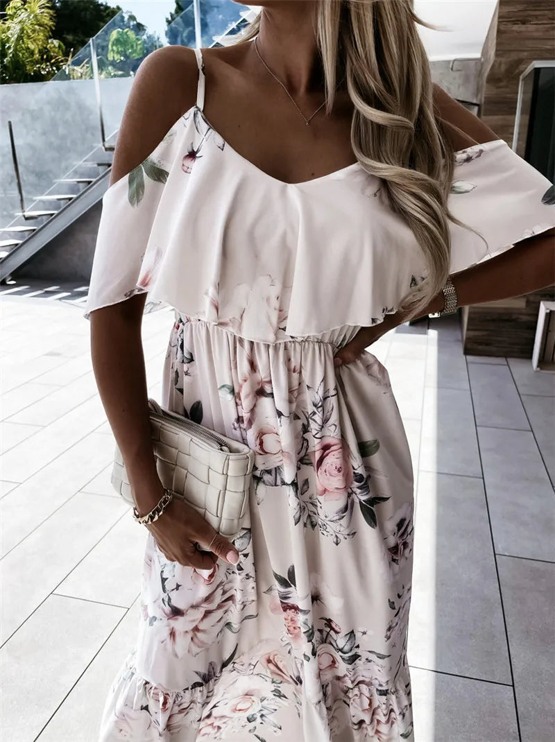 Summer Fashion Women Floral Dress Off Shoulder