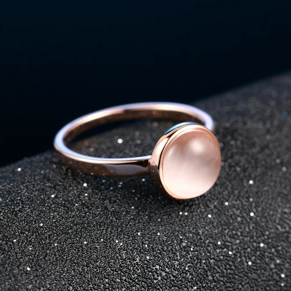 ZHOUYANG Ring For Women Lady Style Concise Semi precious Stone Cat's Eye Stone Rose Gold Color Fashion Jewelry Gift ZYR153 - Ladyglow