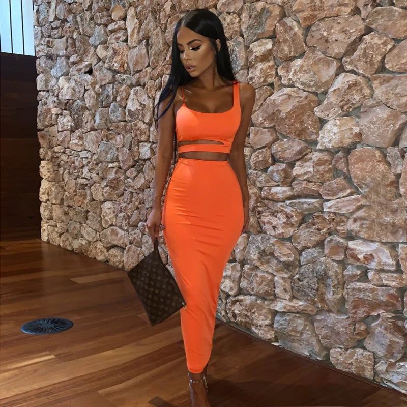 Two Piece Skirt Set Women’s Suit Clothes Summer  Trend Sexy Outfit Cropped Top and Split Skirt Chic Elegant Clothing