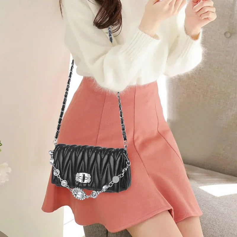 Luxury Purses And Handbags Rhinestone Chain Flap Crossbody Small Square Bag