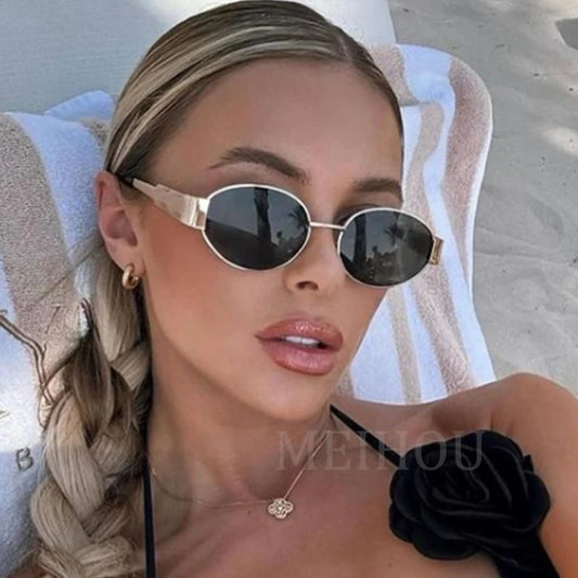 Trendy Oval Sunglasses Luxury Brand Designer Metal Frame Sun Glasses  Classic Vintage Round Shades Unisex