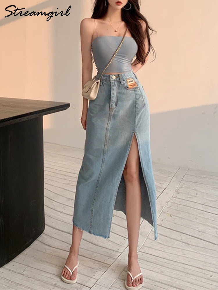 Maxi Jeans Skirt Side Split - Ladyglow