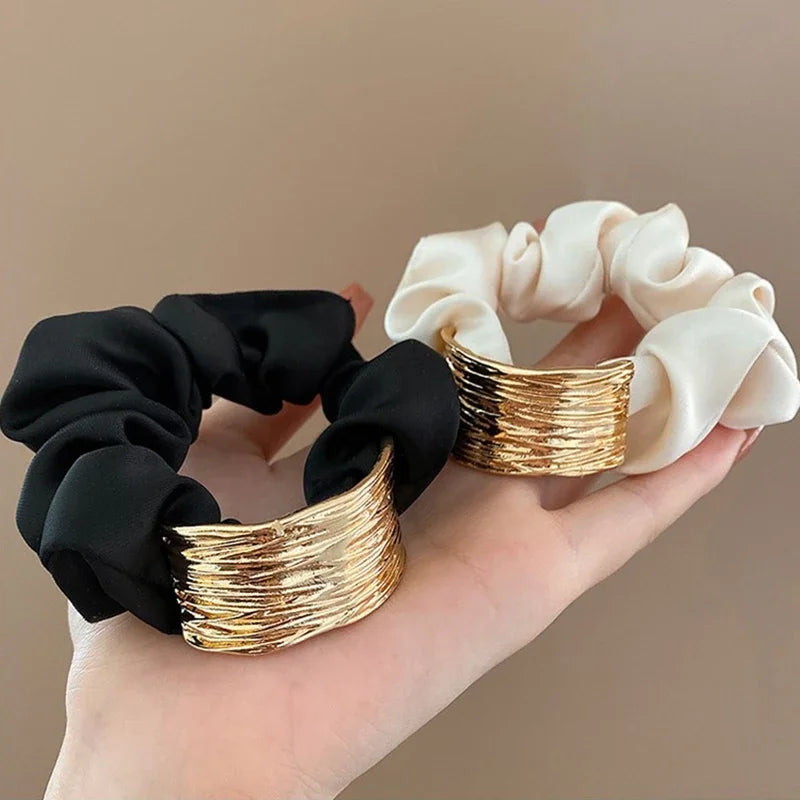 Metal Satin Large Intestine Ring Women Rubber Bands Hair Ties Hair Rope