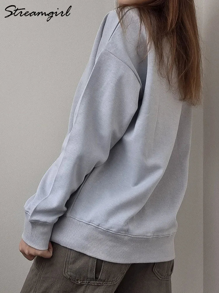 O Neck Oversize Cotton Sweatshirt - Ladyglow