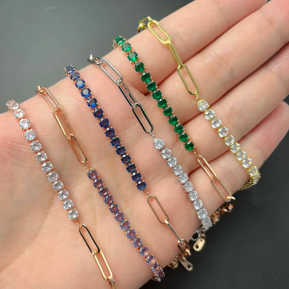 Paper Clip Chain Tennis Bracelet Women Asymmetric Kpop Hand Bracelets Zircon Y2k Accessories Luxury Designer Jewelry Gift KCH076 - Ladyglow