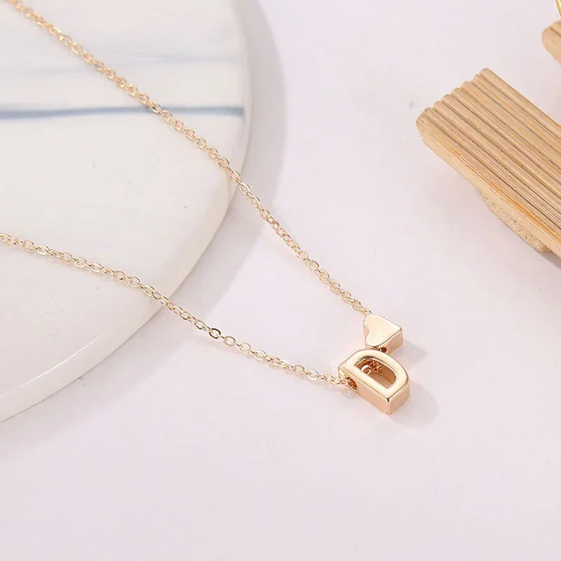 SUMENG Fashion Tiny Heart Dainty Initial Necklace Gold Silver Color Letter Name Choker  For Women Pendant Jewelry Gift - Ladyglow