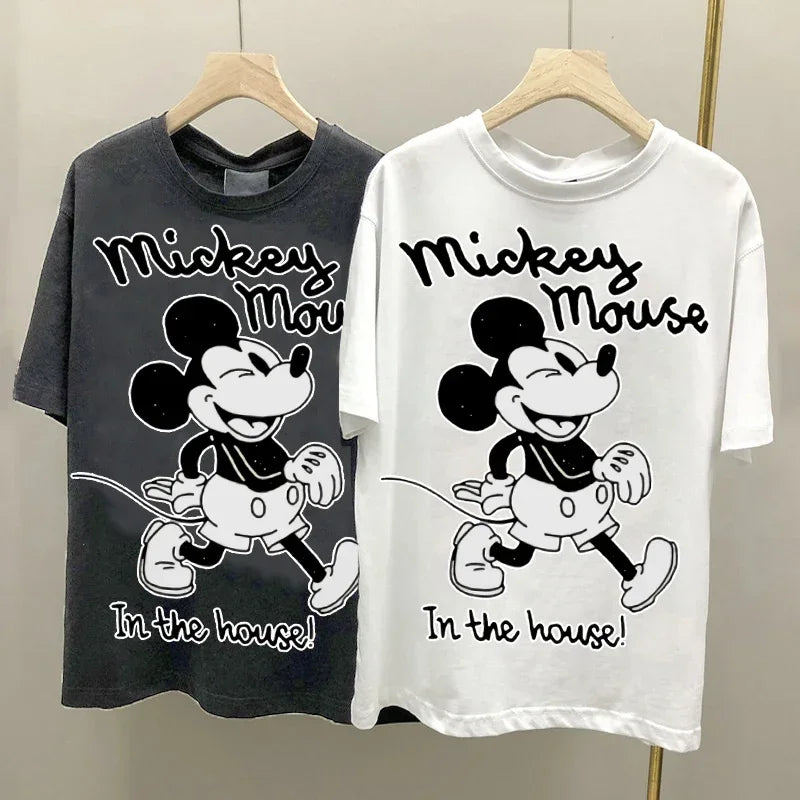 Kawaii Mickey Mouse Summer T-shirt  Ladies Casual O-Neck Top