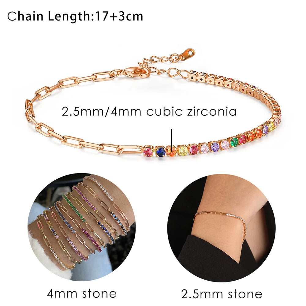 Paper Clip Chain Tennis Bracelet Women Asymmetric Kpop Hand Bracelets Zircon Y2k Accessories Luxury Designer Jewelry Gift KCH076 - Ladyglow